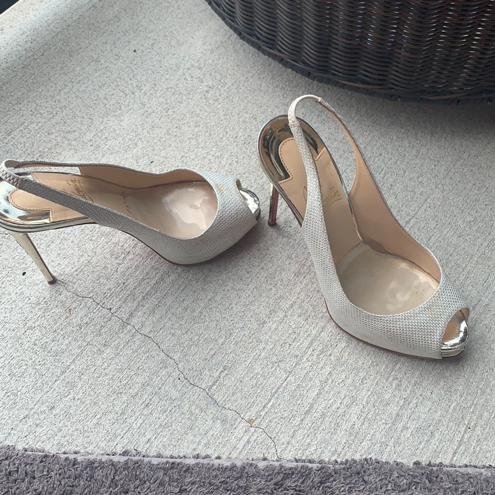 White glitter with gold heel , high heels
